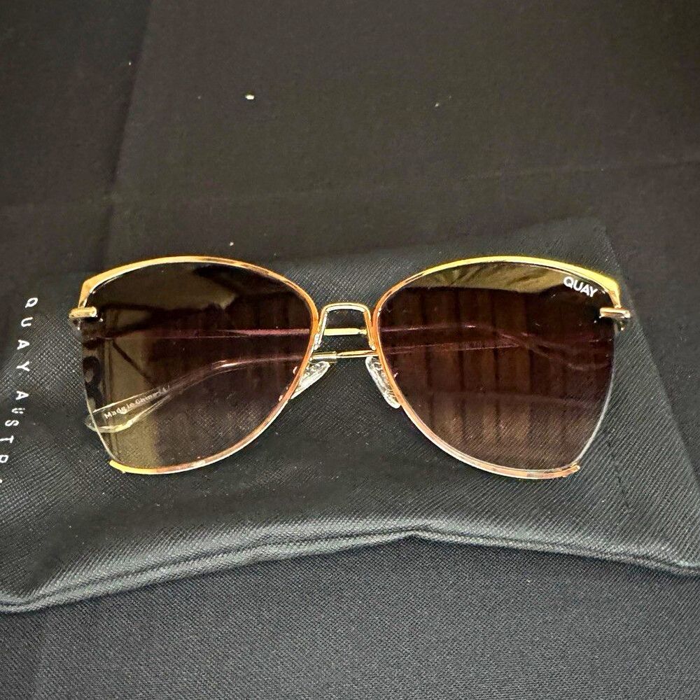 Quay Australia High Key Mini Aviator Sunglasses Gold Metal Brown Tint
